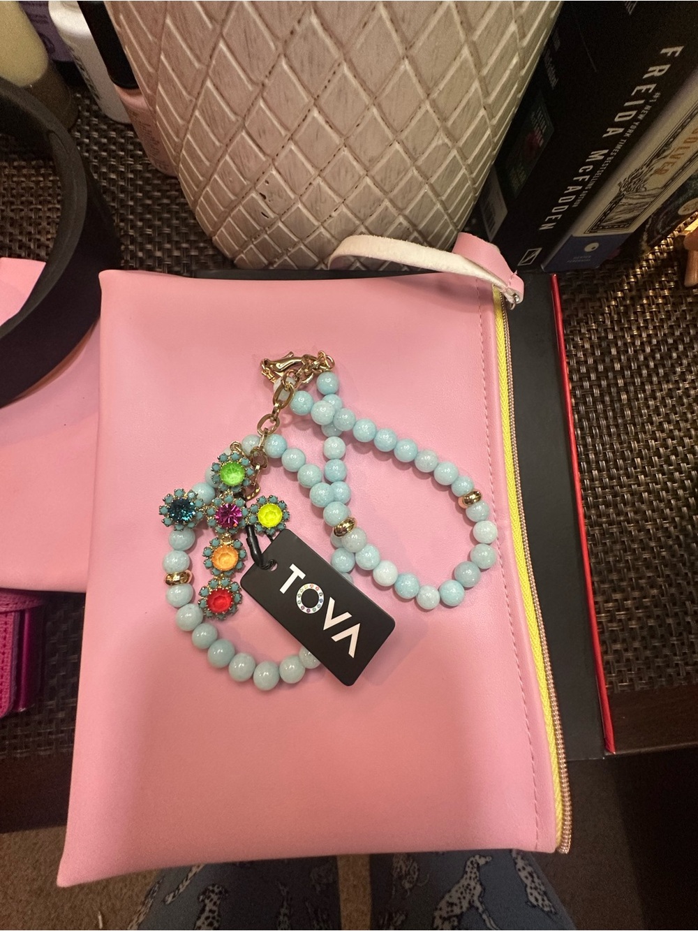 Tova BNWT Multicolor Beaded Cross Necklace in Light Blue - Picture 4 of 5